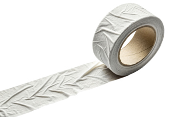 White textured tape roll unspooling on white surface