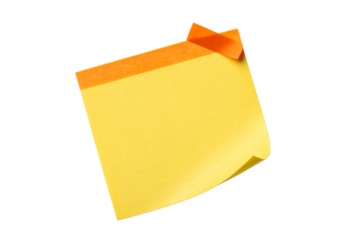 Yellow sticky note with orange tape