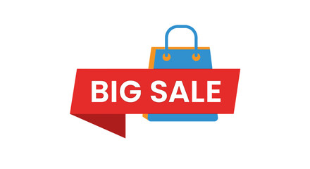 A vibrant graphic featuring a shopping bag and a red banner with the words "BIG SALE" for promotional purposes.