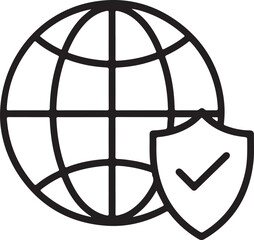 Global network security and protection icon with shield and checkmark