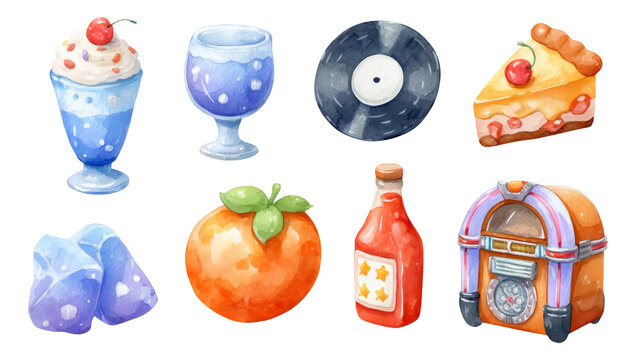 Nostalgic 1950s Diner Elements with Ice Cream, Jukebox, and Record Icon Designs