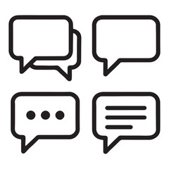 Simple black and white speech bubble icons depicting communication messaging and dialogue for various digital interfaces