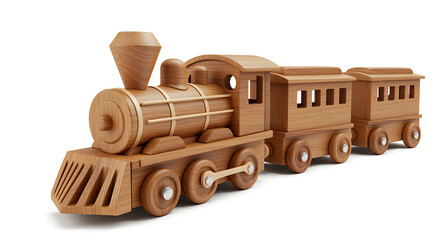 Wooden Toy Train on White Background locomotive carriage transport transportation railroad railway vehicle child