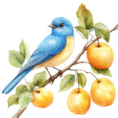 Bird perched on branch on transparent background