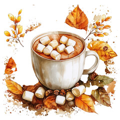 Cocoa with marshmallows on transparent background