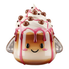 Cute smiling coffee character with sweet whipped cream topping