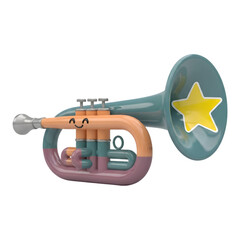 A cute cartoon trumpet ready to play music now