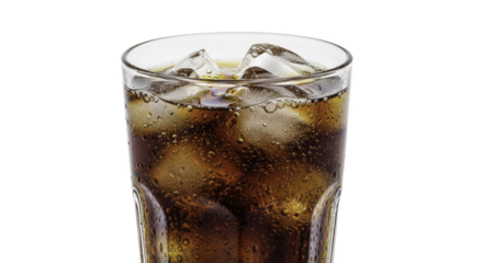 Glass of Cold Drink with Ice Cubes Refreshment on Brown Background