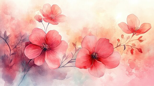 Delicate watercolor blossoms in soft coral hues evoke a feeling of gentle romance and serene beauty, perfect for elegant invitations and calming decor.