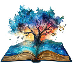 Tree growing from a book on transparent background