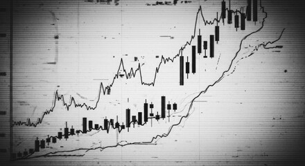 Vintage finance chart in monochrome, embodying the data trend, charts, graphs. Visualizing market volatility, it is the best image for financial news, reports.