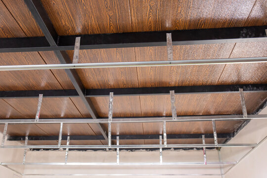 Metal frame on the ceiling before drywall installation.