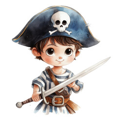 A pirate boy with sword on transparent background