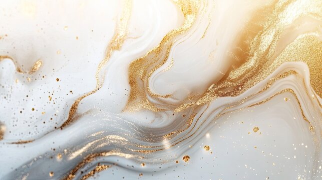 Stunning gold glitter accents on white marble background for luxurious designs and elegant presentations, ideal for beauty, fashion, and upscale branding projects