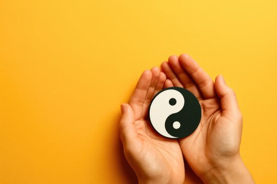 A hand holding a yin yang symbol