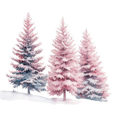 Three snow covered trees on transparent background