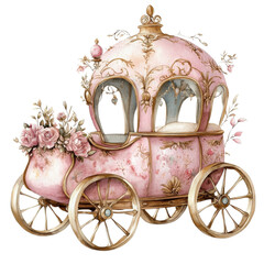 A pink floral carriage on transparent background