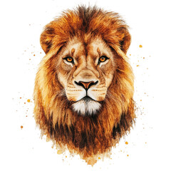Lion head watercolor art on transparent background