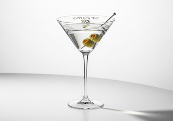 Festive 2026 New Year Martini Cocktail with Olives Celebration