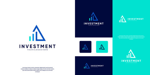 abstract triangle logo with investment business concept, statistical reports, graphic design illustration.