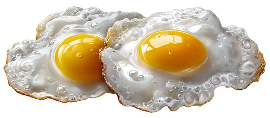 Two fried eggs closeup isolated on transparent background