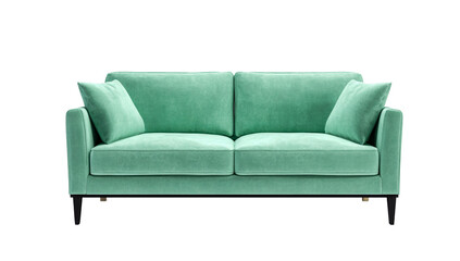 Mint green modern sofa isolated on transparent background