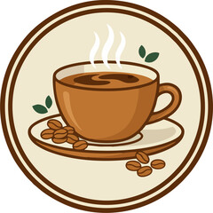 Minimalist Coffee Cup Icon Logo – Vector Cafe Symbol with Steam and Coffee Beans