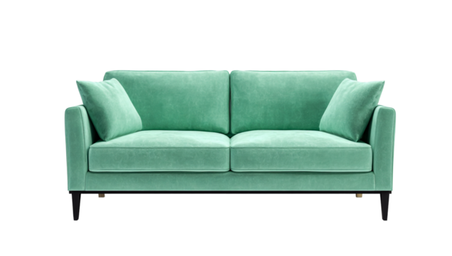 Mint green modern sofa isolated on transparent background