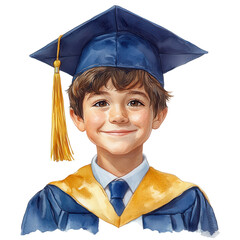 Boy in graduation attire on transparent background
