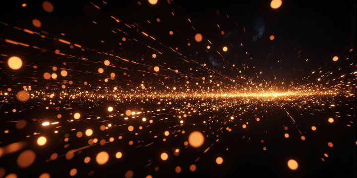 Glowing dots scattering and aligning, symbolizing the organization of big data into actionable business insights.