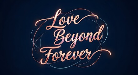 A beautifully designed neon sign displays the phrase 'Love Beyond Forever' in elegant cursive script against a dark background, creating a romantic and inspiring visual effect