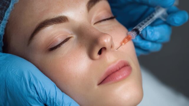 Expert cosmetologist performing botox injection on a client's face in a modern clinic setting for enhanced beauty and skin rejuvenation