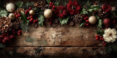 Christmas background with berries and ample copy space