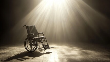 Obraz premium Wheelchair illuminated by light rays