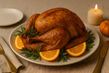 Festive Roasted Chicken Dinner with Garnish