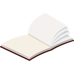 Open Blank Book With Pages Ready for Writing or Drawing in a Simple Isometric View on a White Background