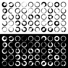 Grunge circles, brush strokes, lines, ink smudges, hand-drawn scribble shapes. Handmade sketchy marks, acrylic stains, charcoal streaks. Paint textures, dry brush effect. Vector illustration.