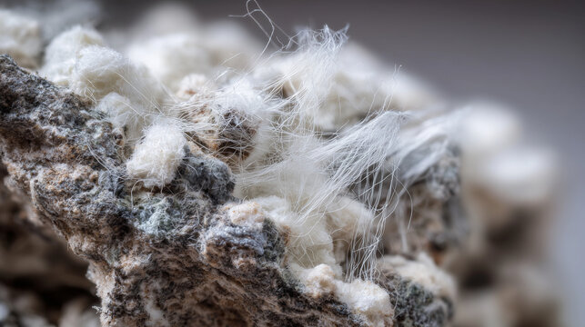 Close up view of asbestos fibers on a rough surface showing the dangerous material in detail view