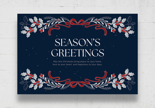 Season's Greetings Background Template with Festive Christmas Ornaments, Decorations & Design Elements 