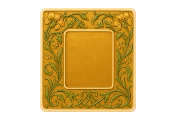 Ornate art nouveau picture frame with floral relief details for decorative display, transparent background