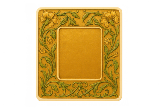 Ornate art nouveau picture frame with floral relief details for decorative display, transparent background - Powered by Adobe