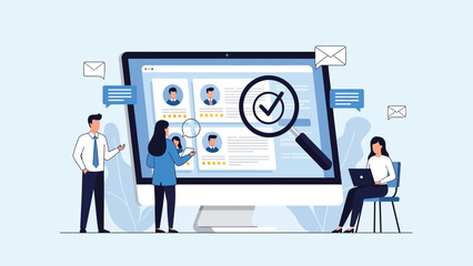Human Resources Recruitment Process: Selecting Candidates Online with Magnifying Glass Checkmark