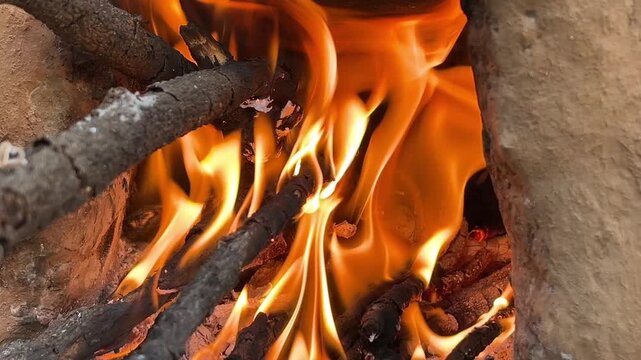 Burning Wood Fire Flames in Landscape View