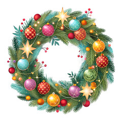 Colorful festive holiday wreaths, element set on transparent background
