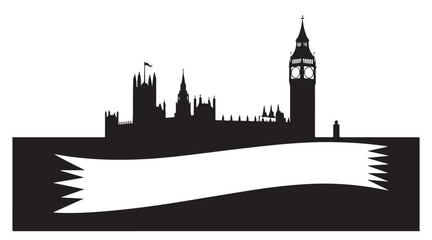 Fototapeta premium Silhouette of the Houses of Parliament and Big Ben in London with a banner.