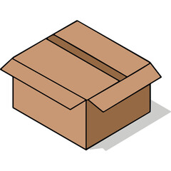 Open Cardboard Box With Brown Cardboard Material And Shadow On A White Background Viewed From Above In Isometric Perspective