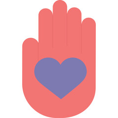Open Hand Silhouette with Purple Heart Graphic Design Symbolizing Love Support and Care with a Soft Coral Background Isolated on White
