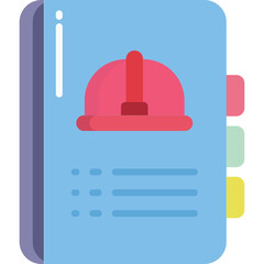 Open Ledger Book With Red Hard Hat Icon Centered Above Bullet Points And Colorful Page Markers On A Transparent Background