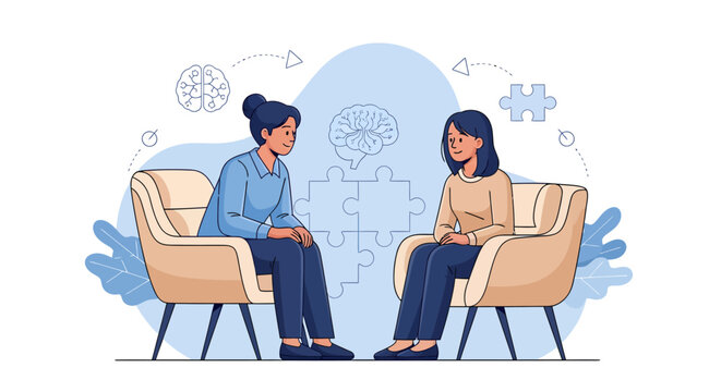 Empathetic therapy session with caring counselor offering guidance and support in a safe space, fostering mental wellness and healing for emotional wellbeing