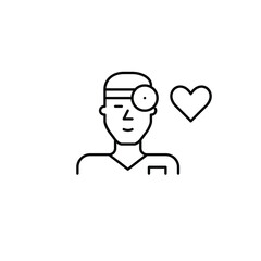 Ear nose throat doctor and heart. Medical excellence, trusted healthcare. Pixel perfect, editable stroke vector icon